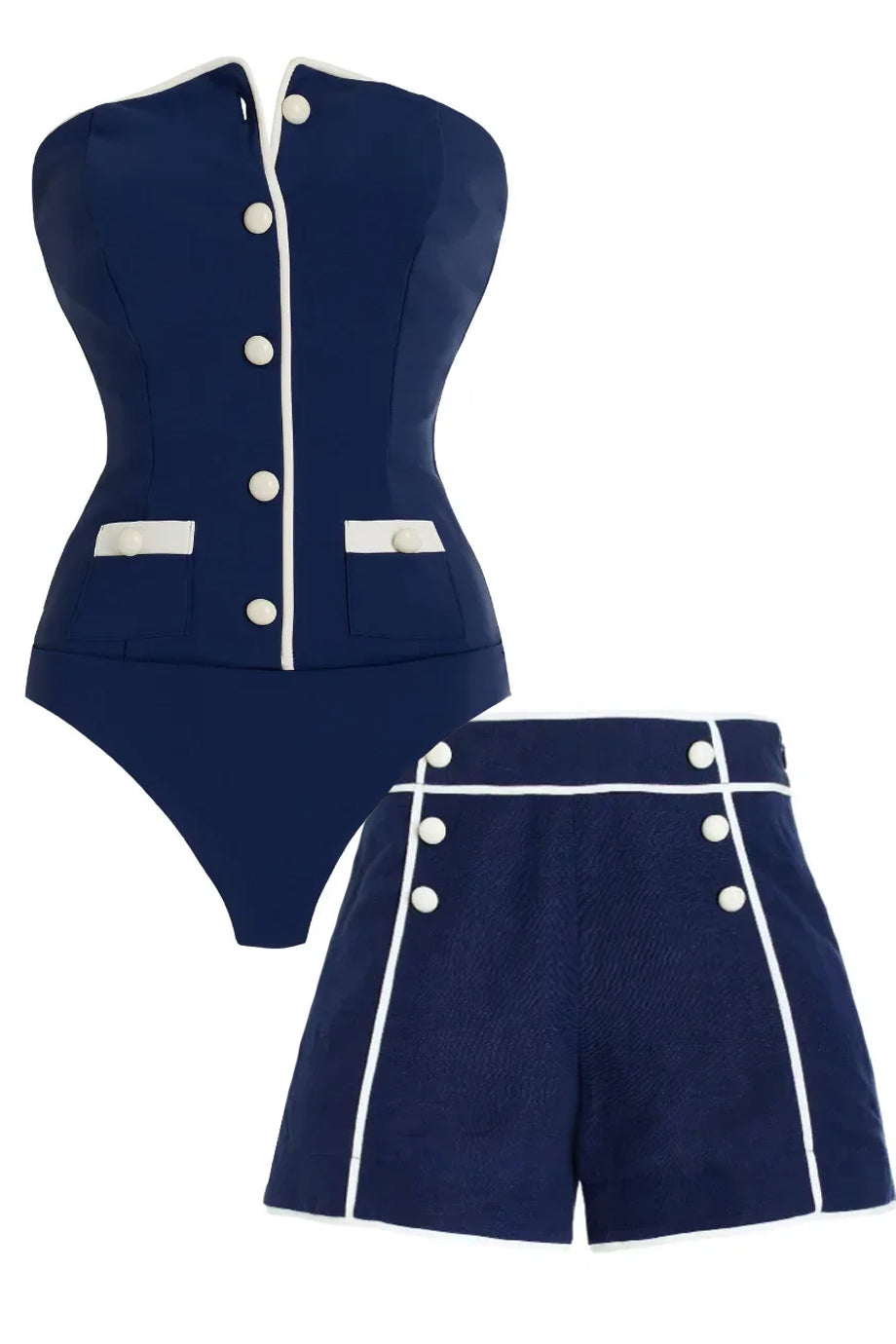 Vesper Navy Ολόσωμο Μαγιό και Σορτς Σετ | Μαγιό - Ολόσωμα - Swimwear One Piece | Vesper Navy One-Piece Swimsuit with Shorts Set