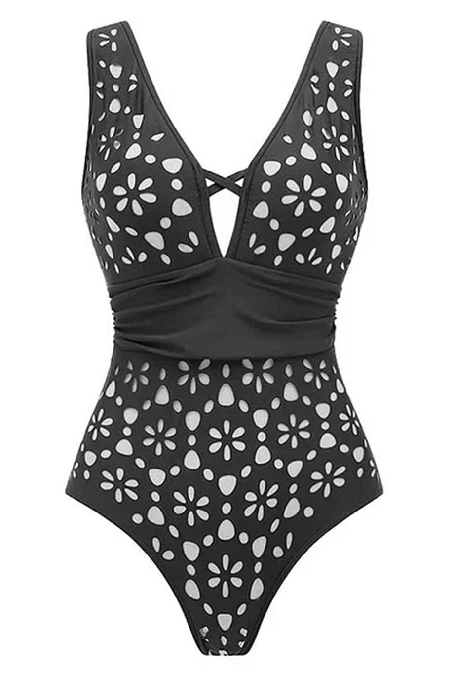 Soliera Ολόσωμο Μαγιό και Φούστα Παρεό με Διάτρητο Σχέδιο (Σετ) | Μαγιό - Ολόσωμα - Swimwear One Piece | Soliera One-Piece Swimsuit with Pareo Skirt Set