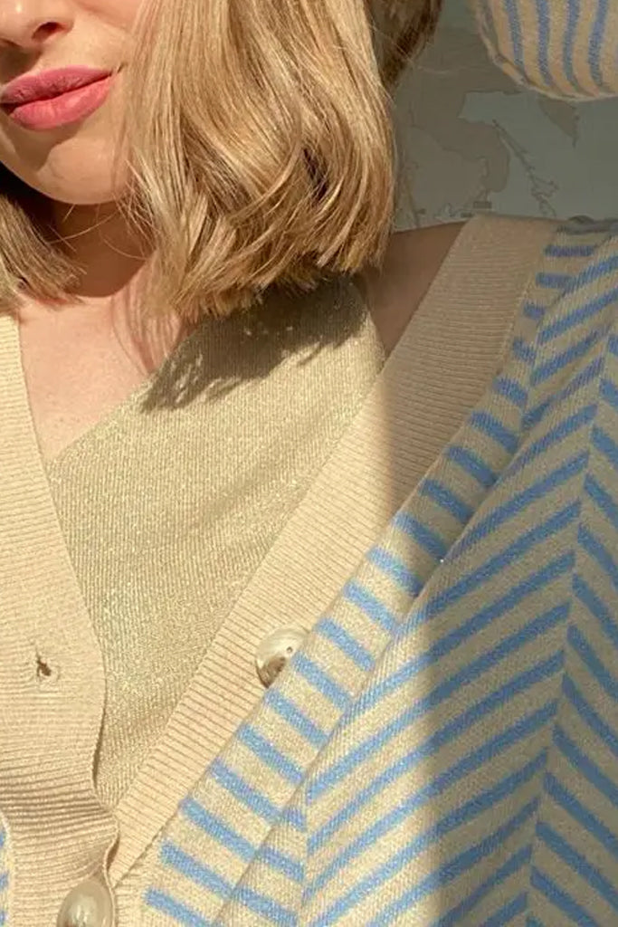 Fishbone Knitted Light Blue Herringbone Cardigan