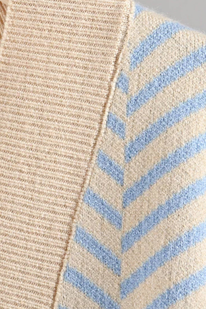 Fishbone Knitted Light Blue Herringbone Cardigan