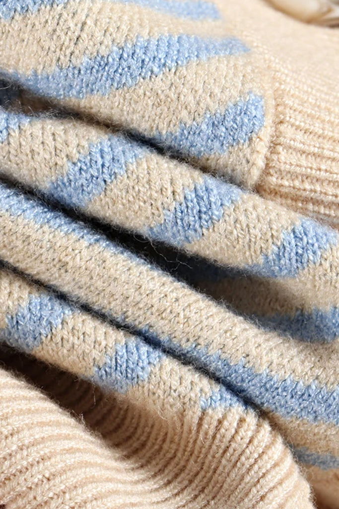 Fishbone Knitted Light Blue Herringbone Cardigan