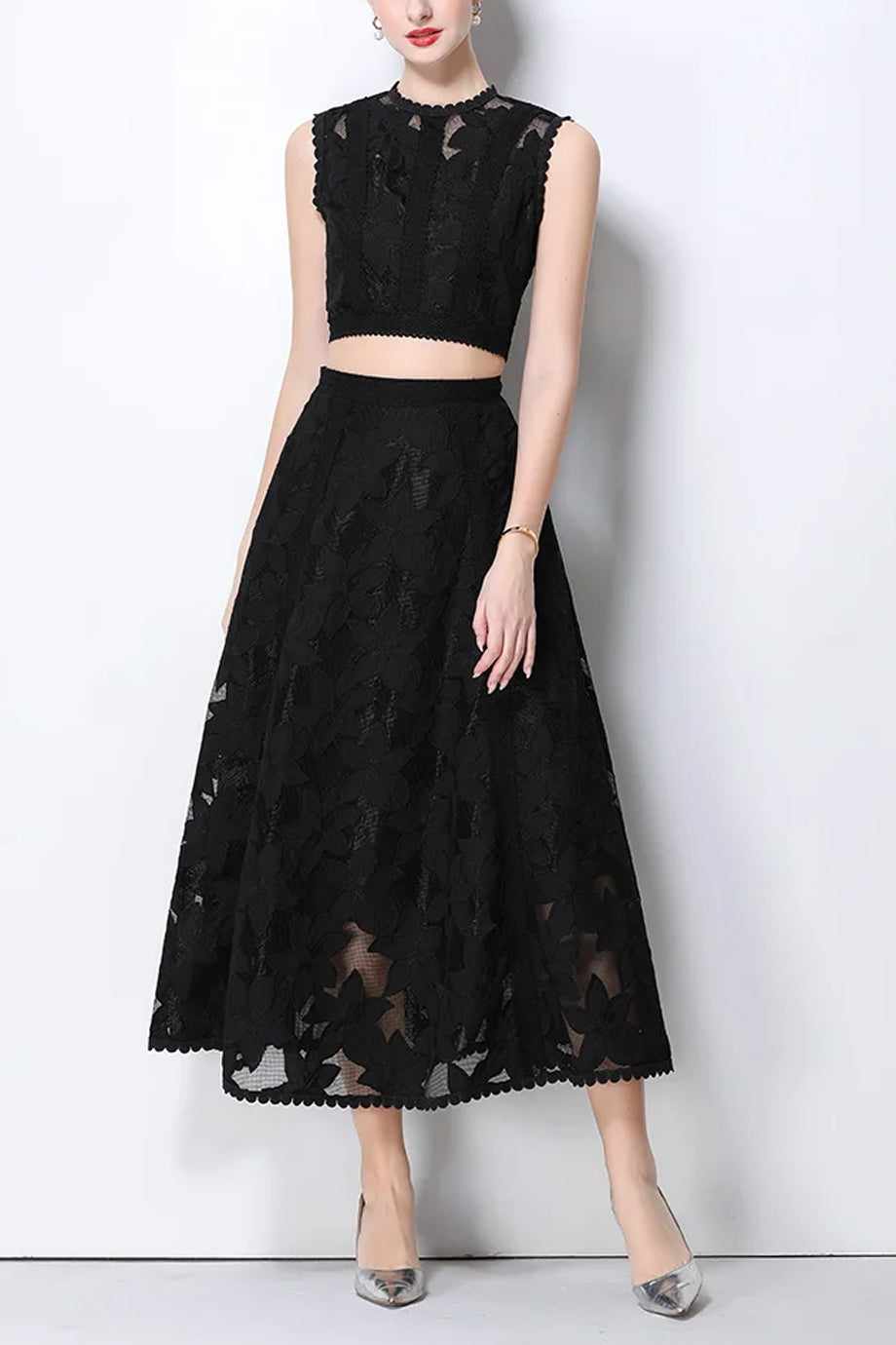 Lace Elyne Σετ Τοπ και Μίντι Φούστα με Σχέδιο Δαντέλας | Σετ Ρούχων - Clothing Sets | Lace Elyne Set with Top and Skirt with Lace