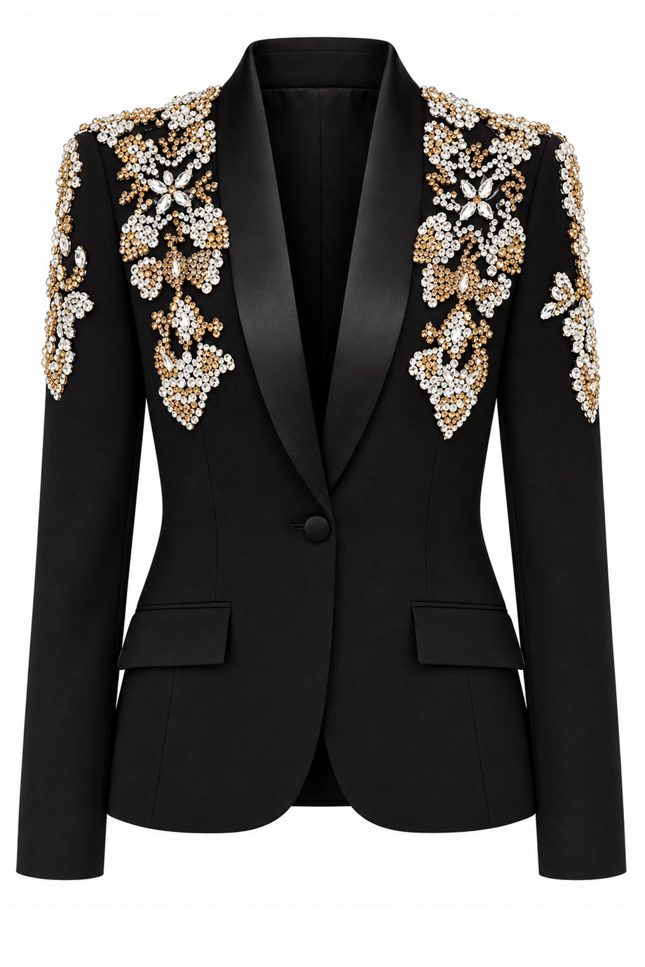 Vespera Black Blazer & Wide-Leg Trousers Set with Crystal Details