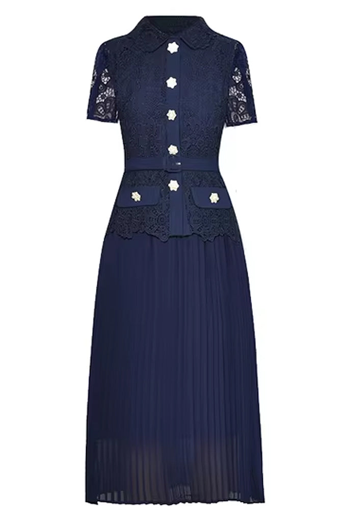 Daleyza Blue Pleated Lace Dress | Dresses - Evening Dresses Evening