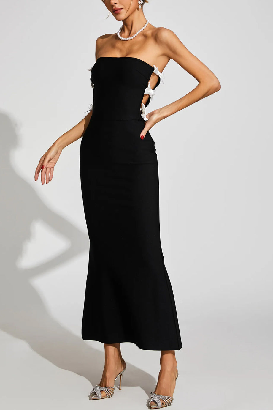 Malory Black Dress with Bows Design | Women's Clothing - Dresses - Evening 