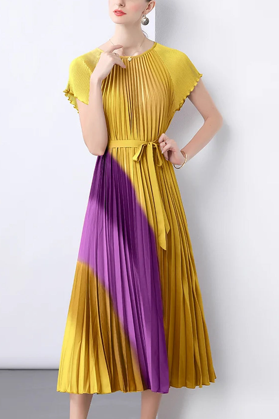 multicolor pleated dress Akris Silk Georgette Multicolor Pleated Dress in Navy UFO No More