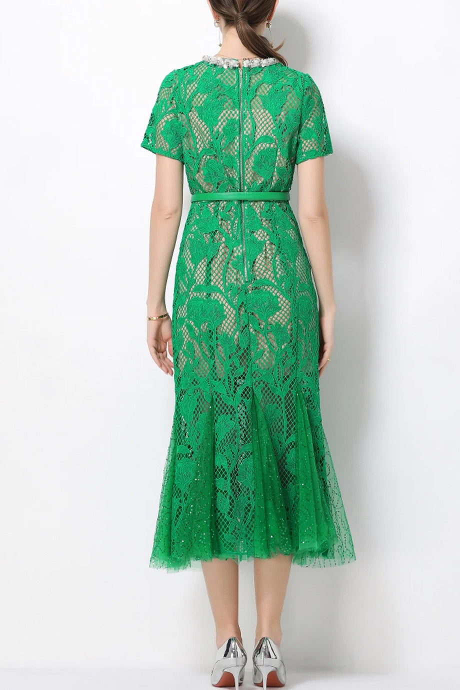 Verdielle Πράσινο Μίντι Φόρεμα με Δαντέλα | Βραδινά Φορέματα - Evening Dresses | Verdielle Green Lace Midi Dress