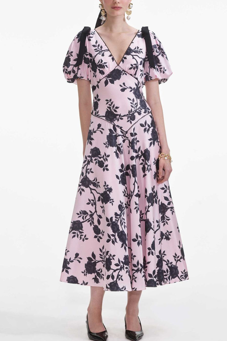 floral midi dresses with sleeves Estrella Floral Midi Dress | Women's Dresses - Evening dresses