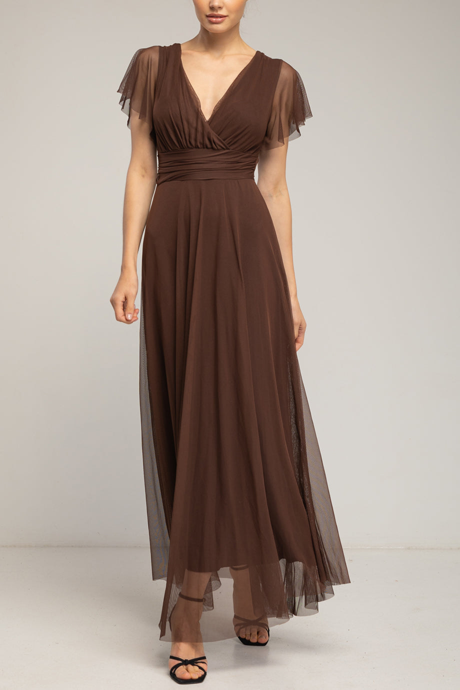 Amelune Long Tulle Dress with V-Neck | Women's Dresses - Evening Dresses