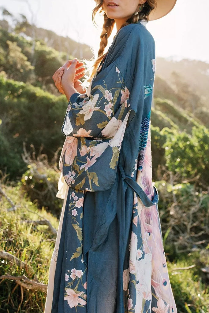 Zenie Γαλάζιο Εμπριμέ Κιμονό | Γυναικεία Ρούχα - Beachwear - Loungewear