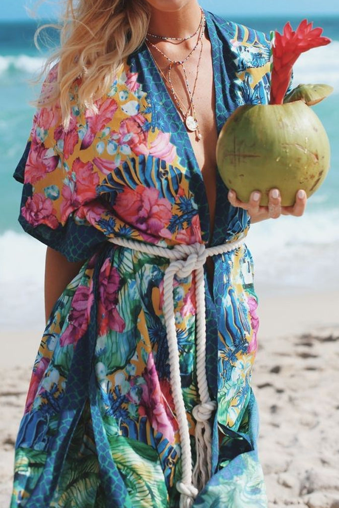 Telina Μπλε Εμπριμέ Κιμονό | Γυναικεία Ρούχα - Beachwear - Loungewear