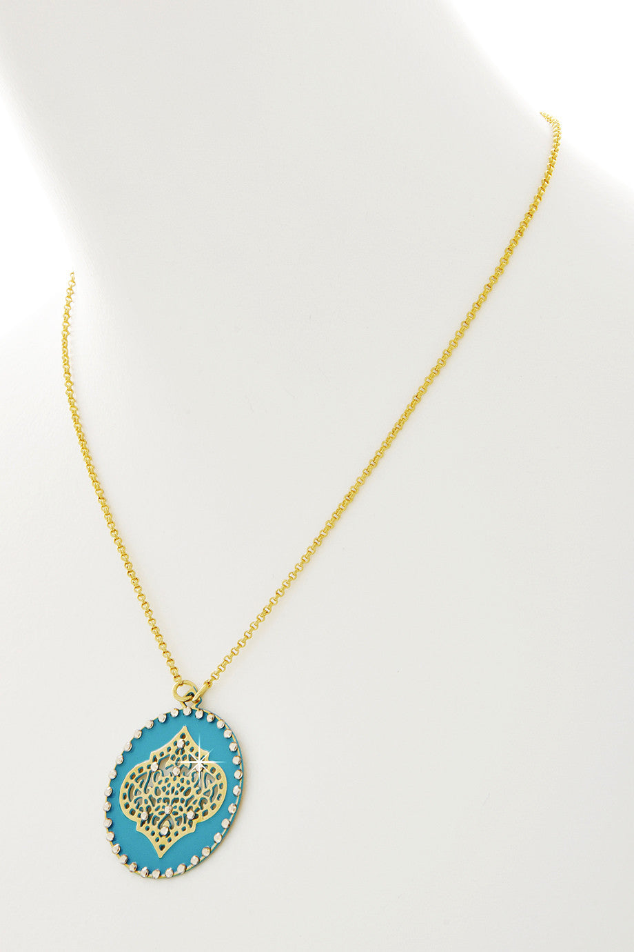 Τιρκουάζ Μενταγιόν με Κρύσταλλα - Lk Designs | Κοσμήματα