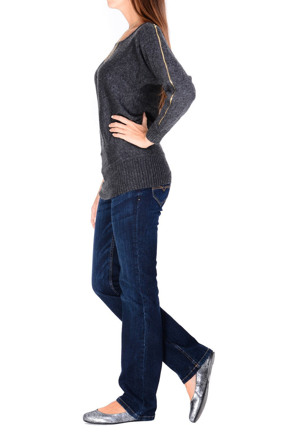 Γκρι Μπλούζα με Φερμουάρ | Γυναικεία Ρούχα