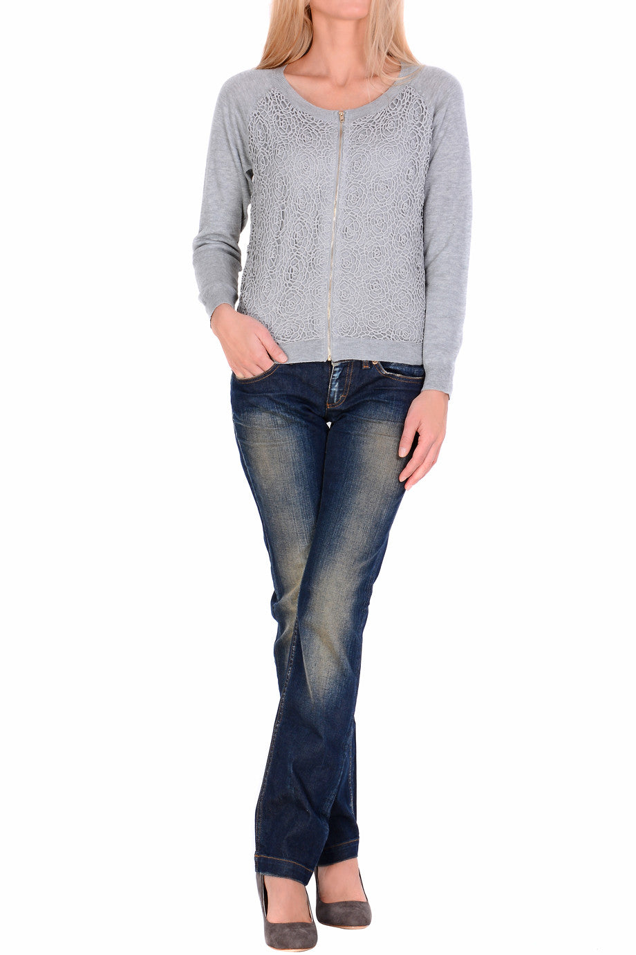 Γκρι Ζακέτα με Δαντέλα | Γυναικεία Ρούχα