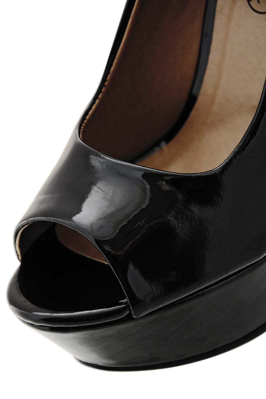 Μαύρες Λουστρίνι Πλατφόρμες Peep Toe | Γυναικεία Παπούτσια