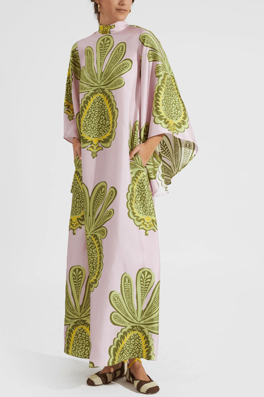 Esmea Printed Long Kaftan Dress with Halter Neck and Wide Sleeves