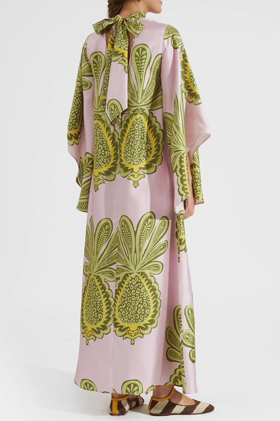 Esmea Printed Long Kaftan Dress with Halter Neck and Wide Sleeves