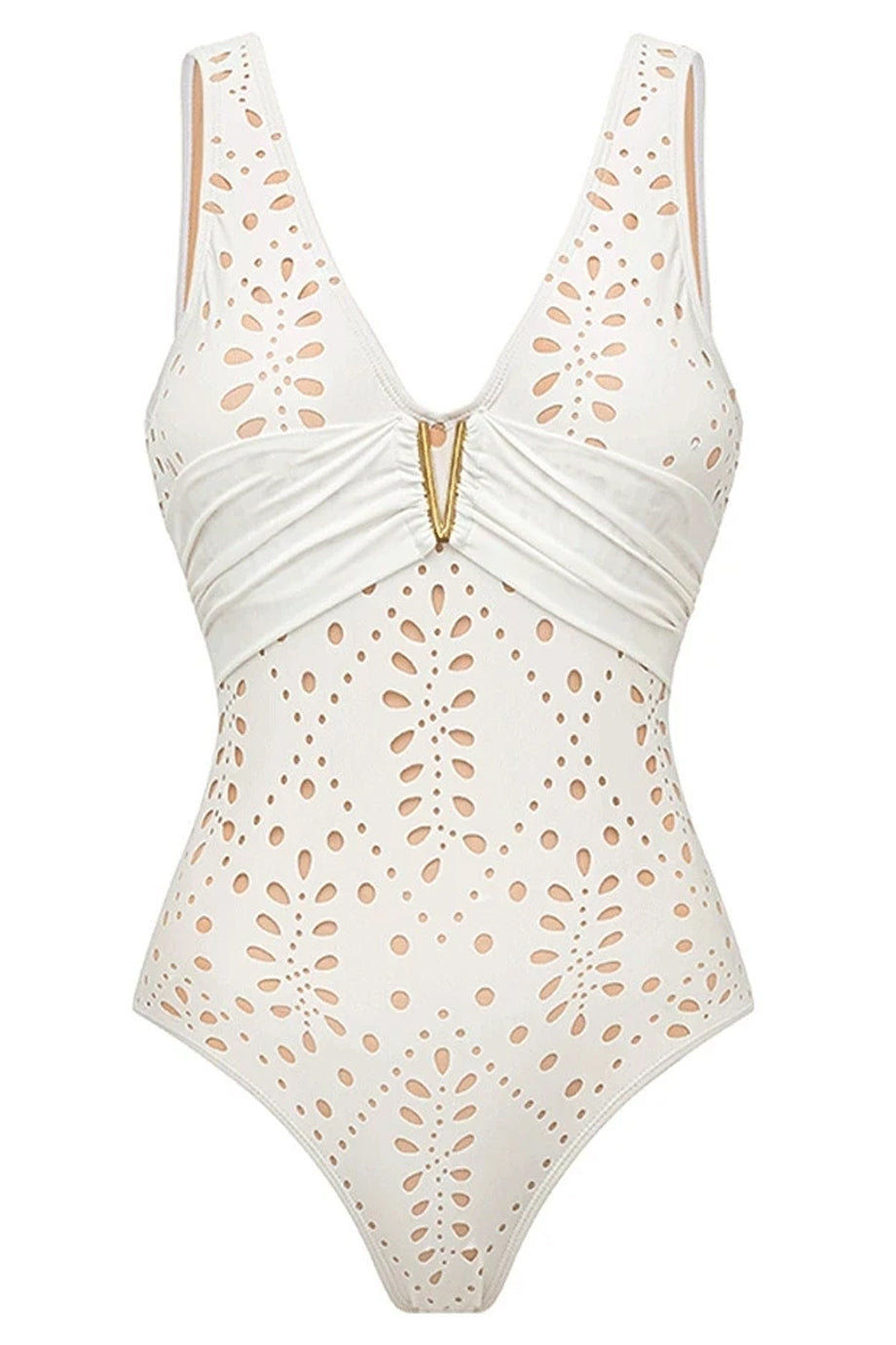 Cirelle Λευκό Ολόσωμο Μαγιό με Διάτρητο Σχέδιο και Φούστα Παρεό Σετ | Μαγιό - Ολόσωμα - Swimwear One Piece | Cirelle White One-Piece Swimsuit with Broderie Details