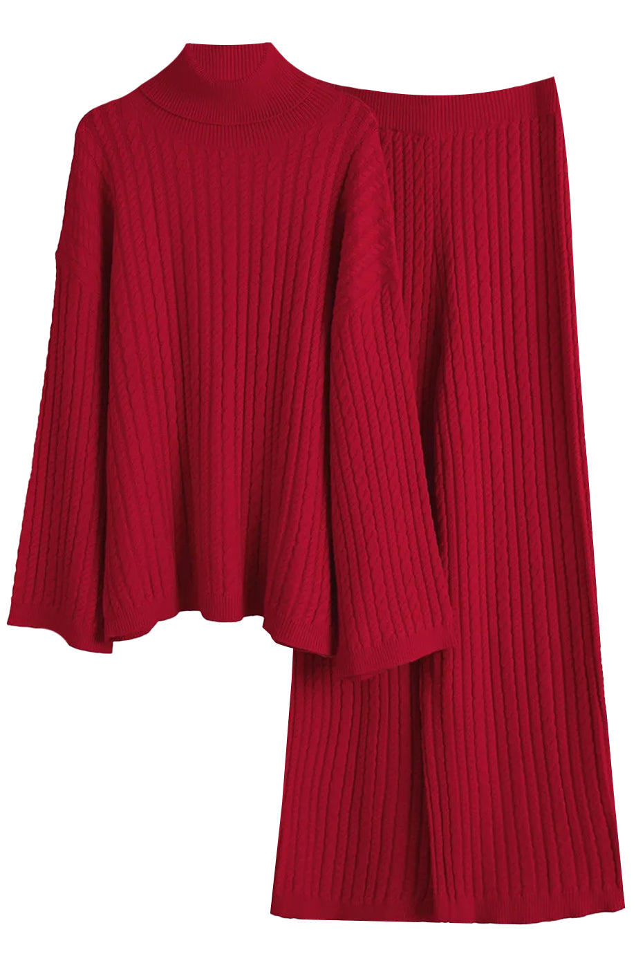 Garnet Πλεκτό Σετ με Rib Υφή με Τοπ και Παντελόνι | Πλεκτά Σετ - Knitwear Sets| Garnet Ribbed Knit Set with Top and Trousers