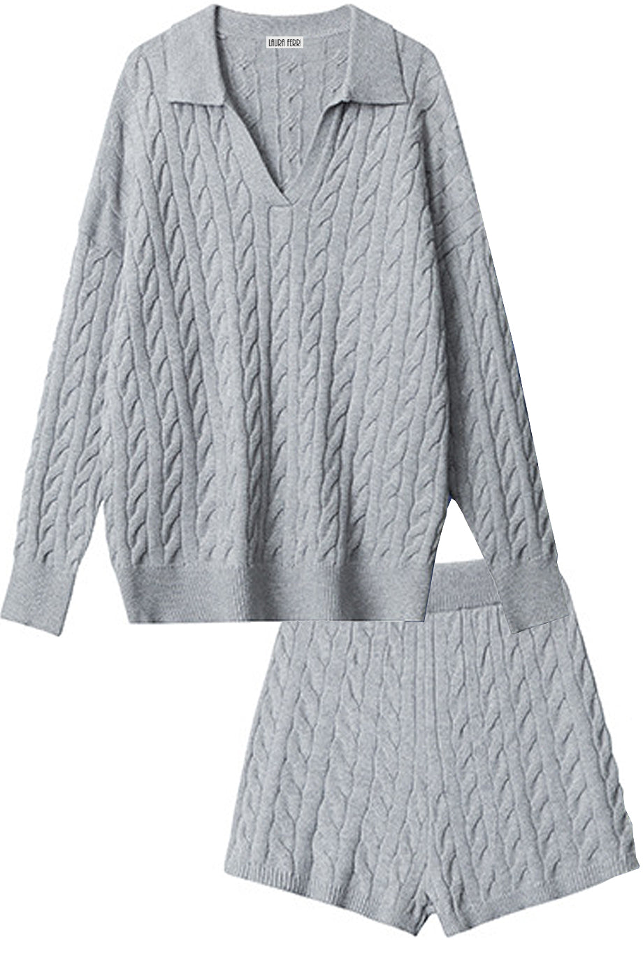 Elvane Πλεκτό Σετ με Τοπ και Σορτς| Πλεκτά Σετ - Knitwear Sets - Loungewear | Elvane Cable Knit Set Top and Pants