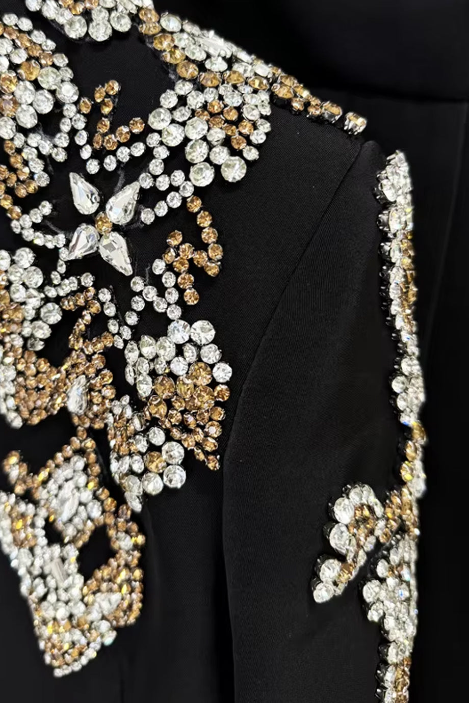 Vespera Black Blazer & Wide-Leg Trousers Set with Crystal Details