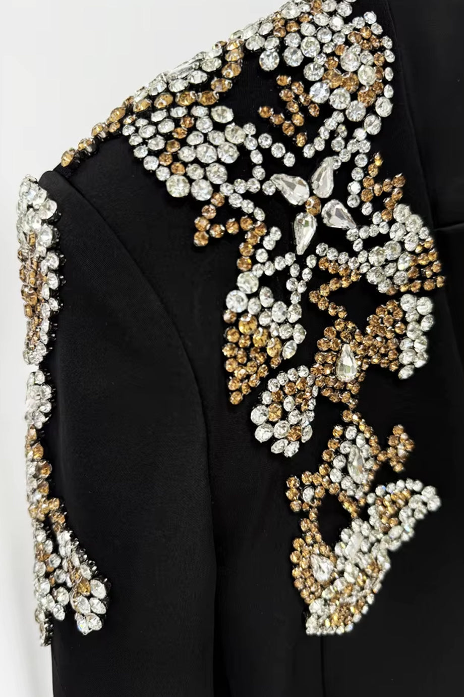 Vespera Black Blazer & Wide-Leg Trousers Set with Crystal Details
