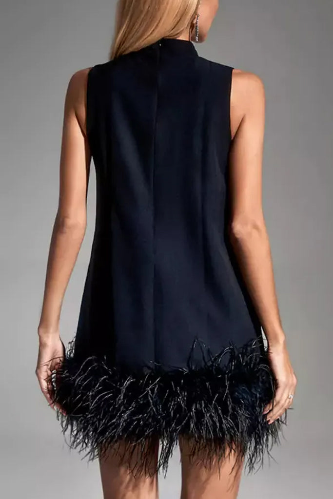 Otter Black Mini Dress With Feathers