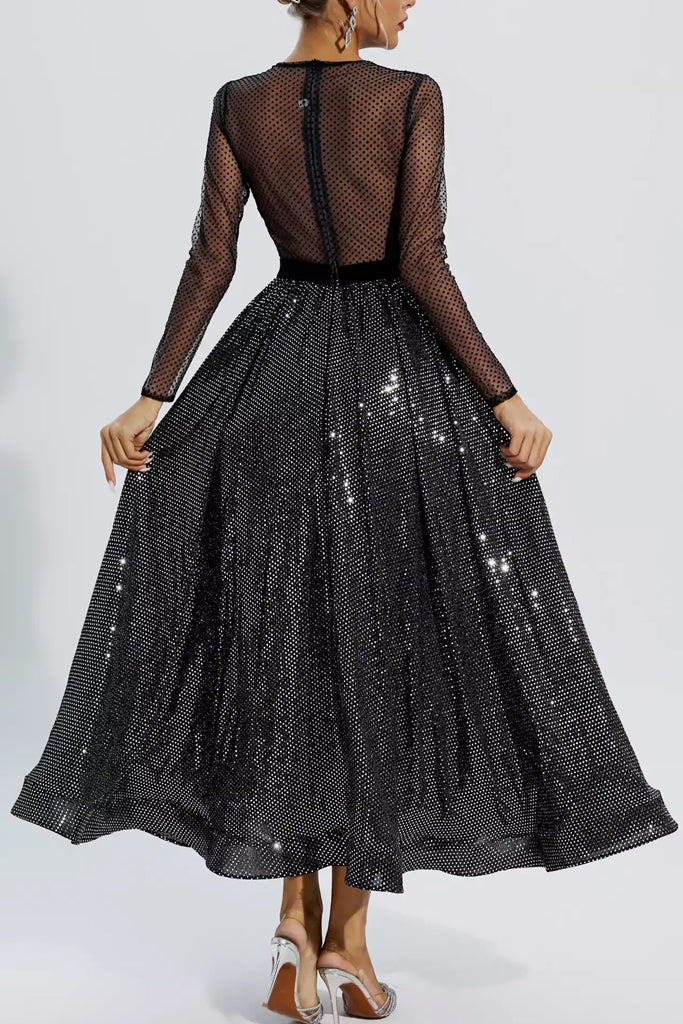 Elaina Black Evening Dress with Tulle and Embroidery