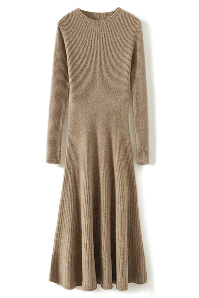 Ava Μπεζ Πλεκτό Φόρεμα | Φορέματα Πλεκτά - Knitwear Dresses | Ava Beige Midi Knit Dress