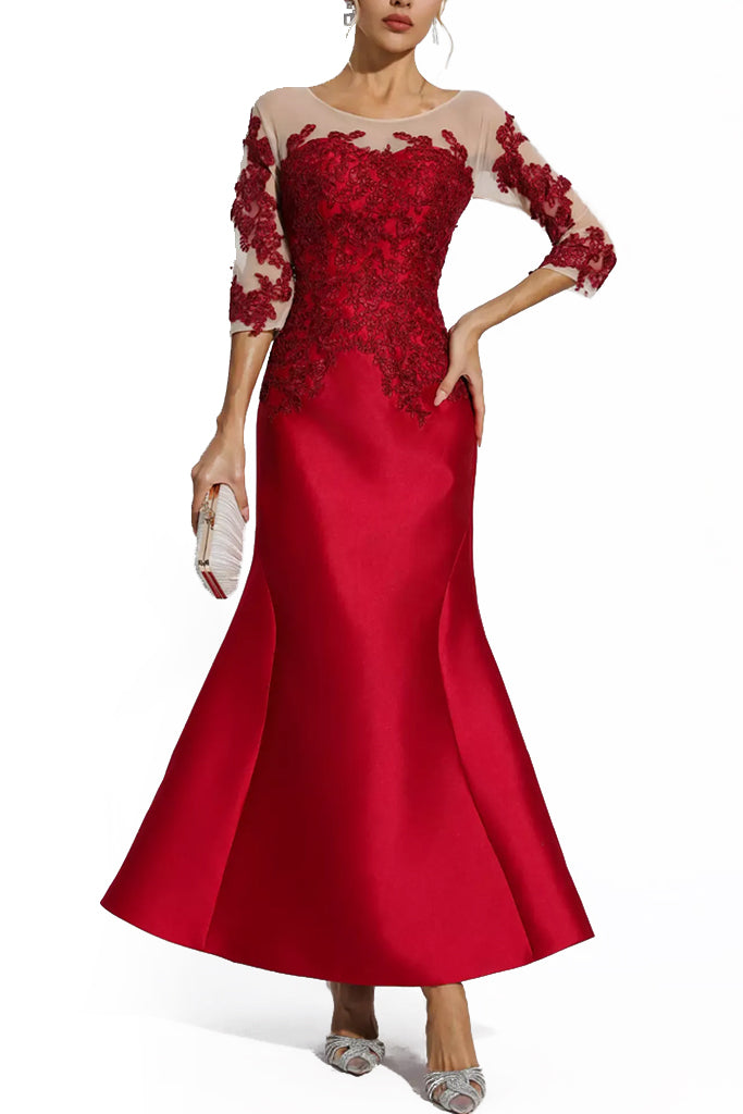 Charlotte Κόκκινο Φόρεμα με Δαντέλα | Φορέματα - Dresses | Charlotte Wine Red Floral Mermaid Dress