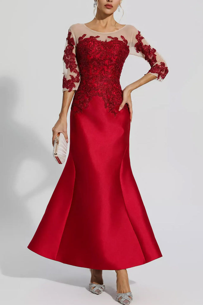 Charlotte Κόκκινο Φόρεμα με Δαντέλα | Φορέματα - Dresses | Charlotte Wine Red Floral Mermaid Dress