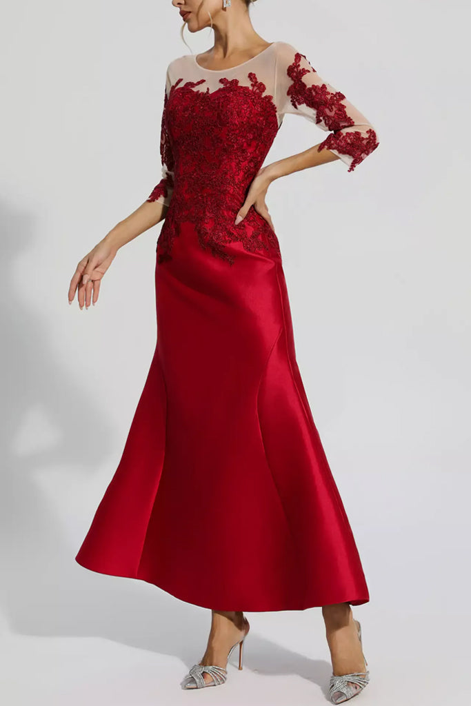 Charlotte Κόκκινο Φόρεμα με Δαντέλα | Φορέματα - Dresses | Charlotte Wine Red Floral Mermaid Dress