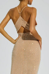 Enigma Cut Out Halter Dress with Rhinestones