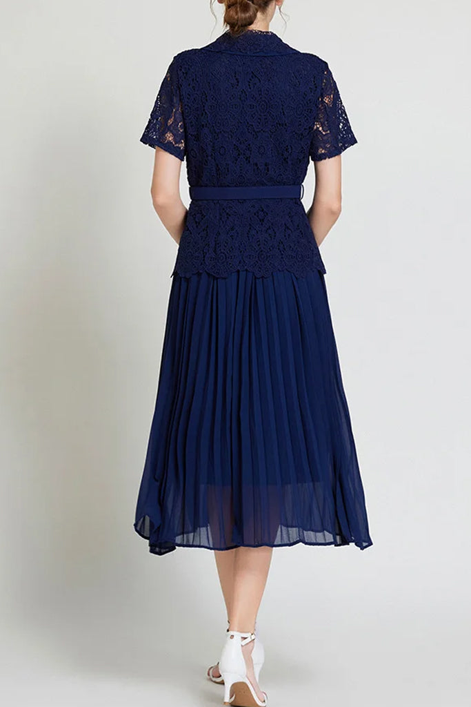 Daleyza Blue Dress Set with Lace and Pleats