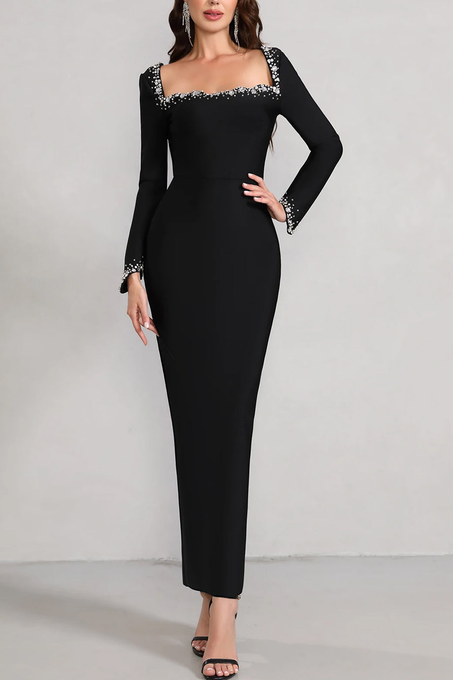 Ismerine Μαύρο Bandage Φόρεμα με Κρύσταλλα | Φορέματα - Βραδινά - Evening Dresses | Ismerine Bandage Dress with Crystals