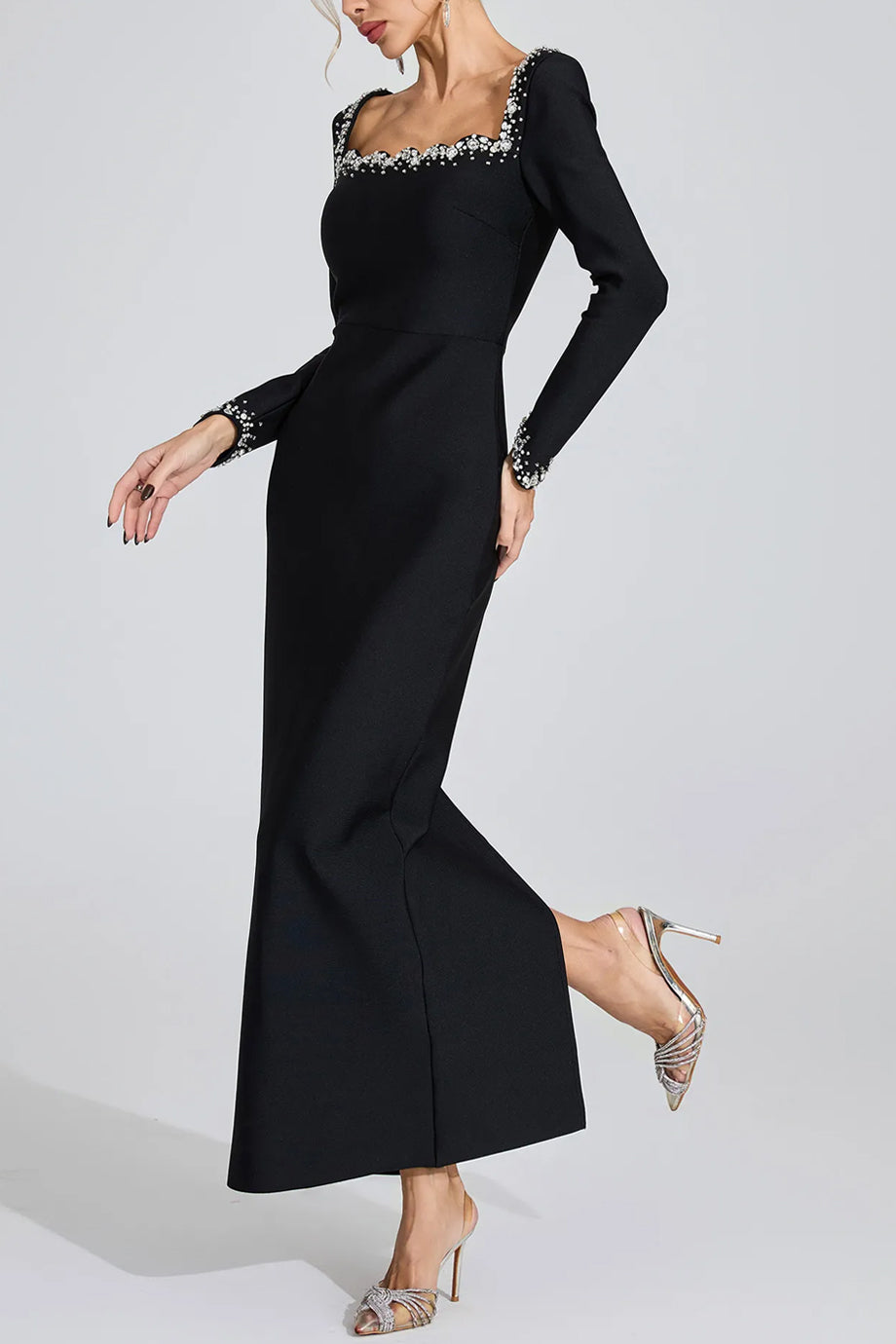 Ismerine Μαύρο Bandage Φόρεμα με Κρύσταλλα | Φορέματα - Βραδινά - Evening Dresses | Ismerine Bandage Dress with Crystals