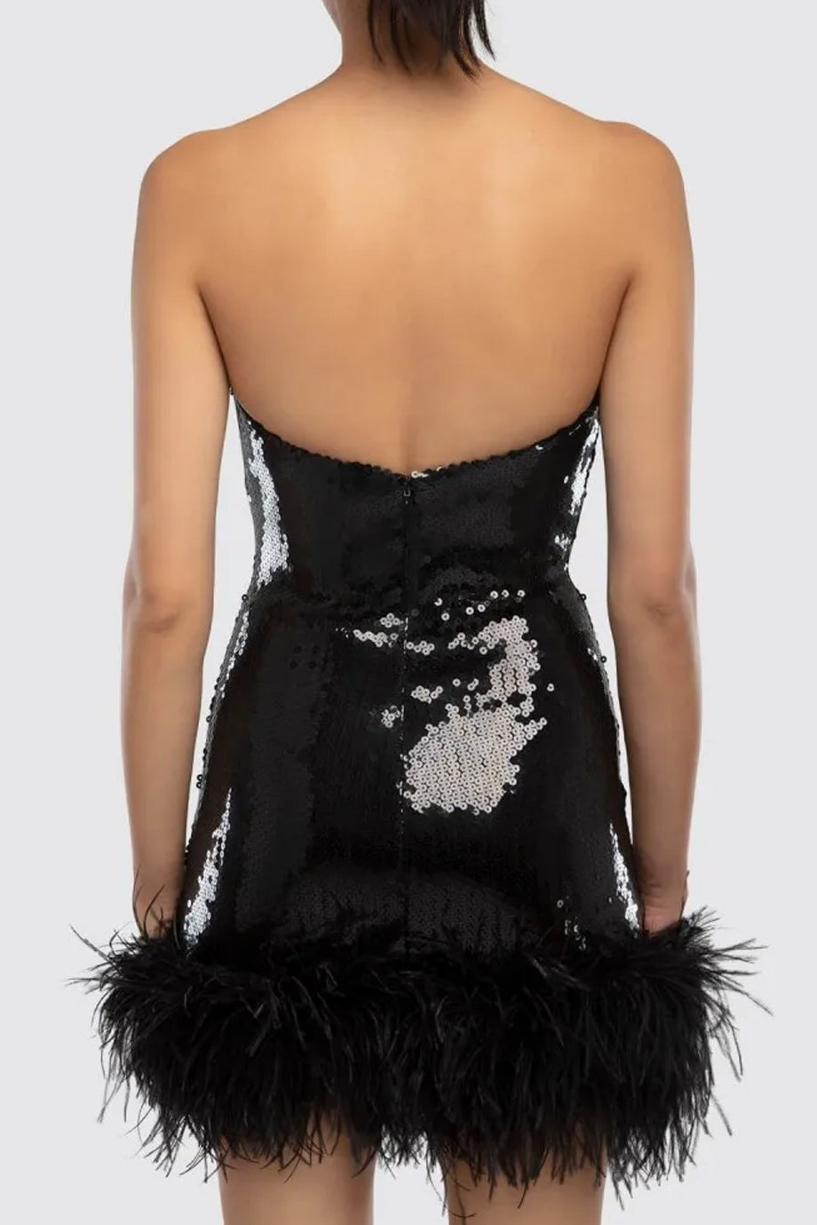Elyndra Στραπλες Φόρεμα με Παγιέτες και Φτερά | Βραδινά Φορέματα Evening Dresses | Elyndra Sequined Strapless Dress with Feather Trim