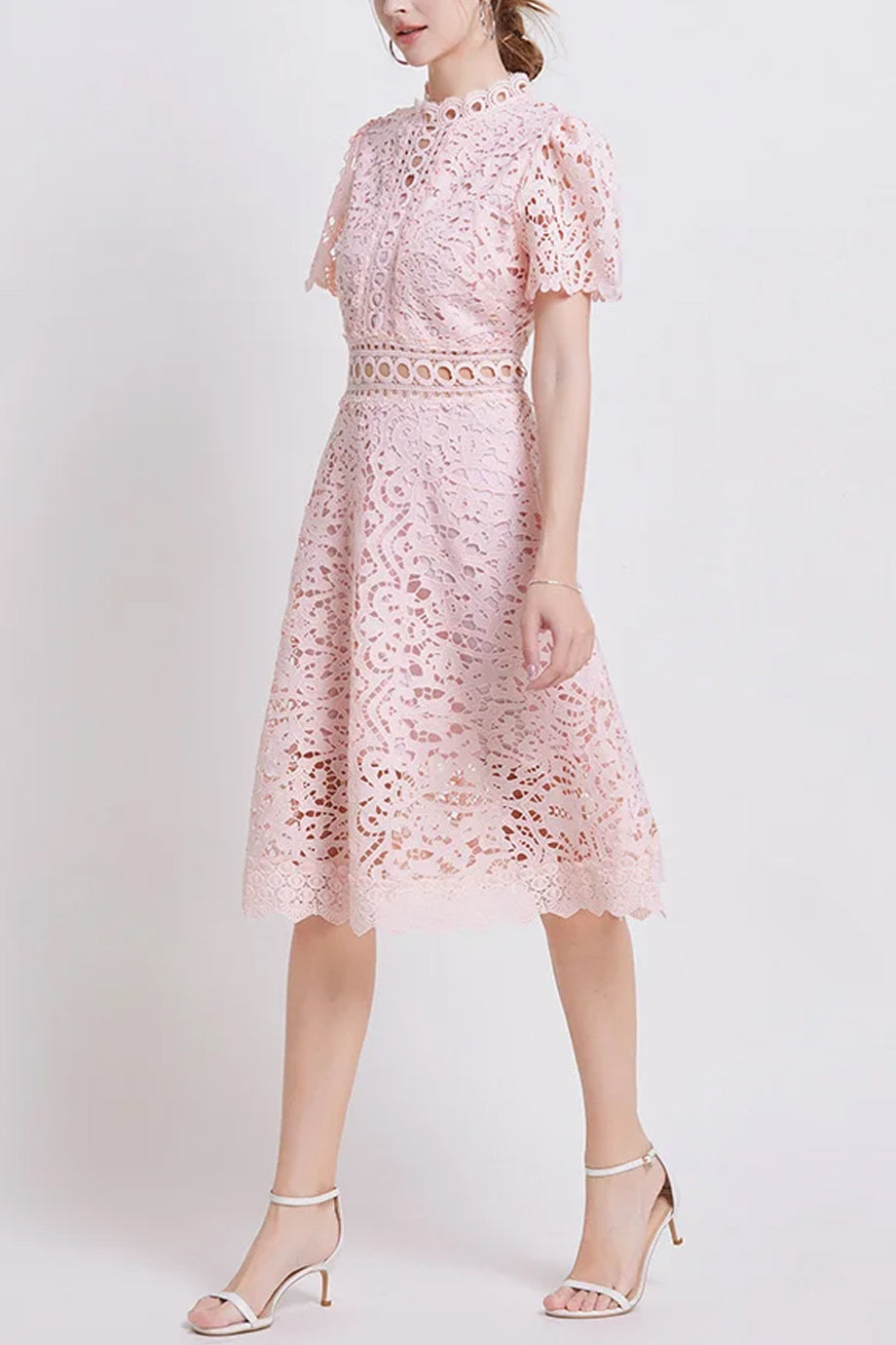 Theline Μίντι Φόρεμα από Δαντέλα με Κοντά Μανίκια | Φορέματα - Βραδινά- Evening Dresses | Theline Midi Lace Dress