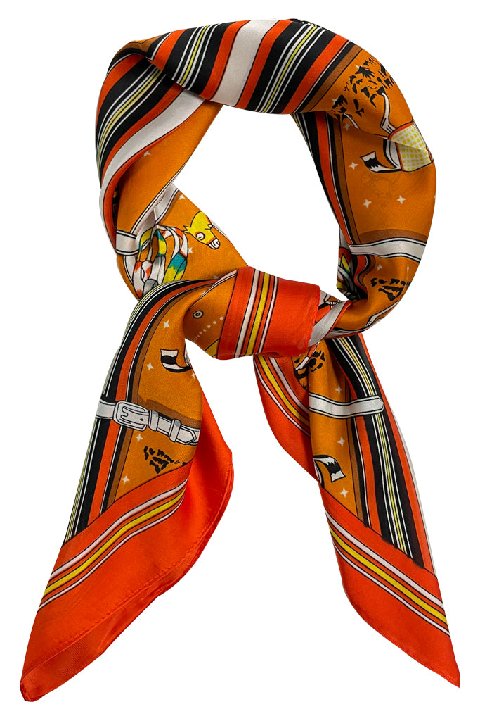 Lesata Orange Printed Scarf with Horses