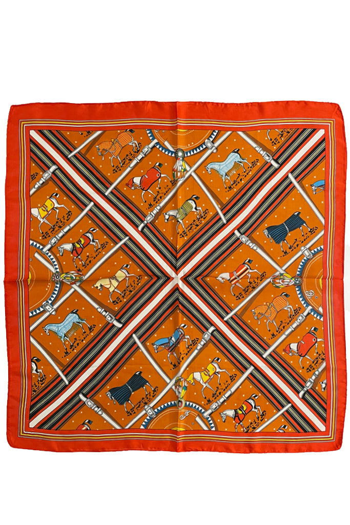 Lesata Orange Printed Scarf with Horses