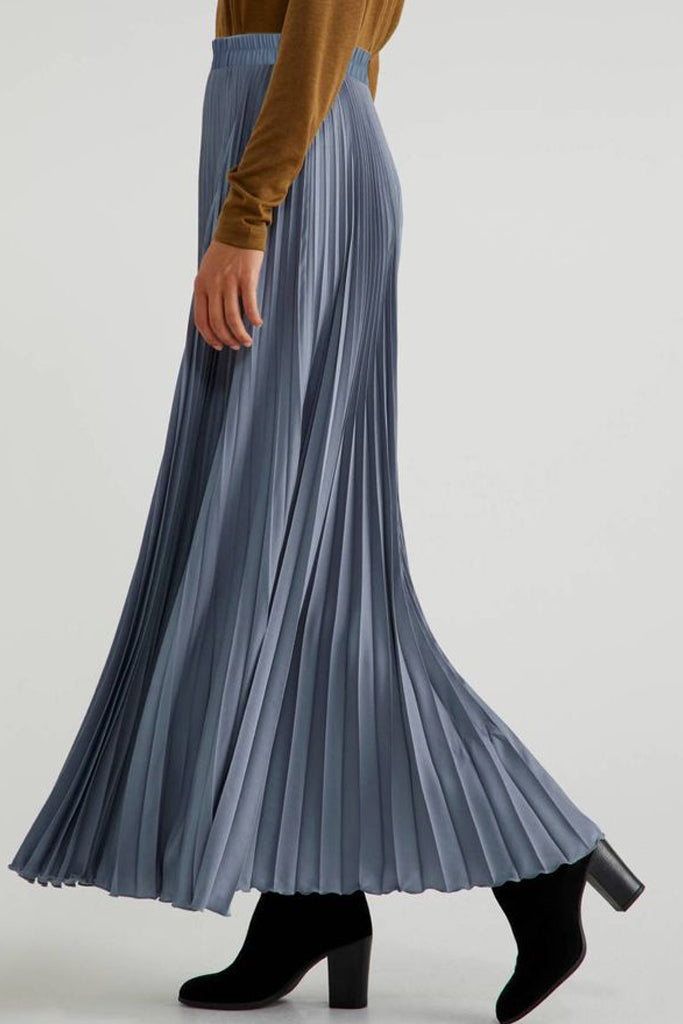 Biker Blue Maxi Pleated Skirt