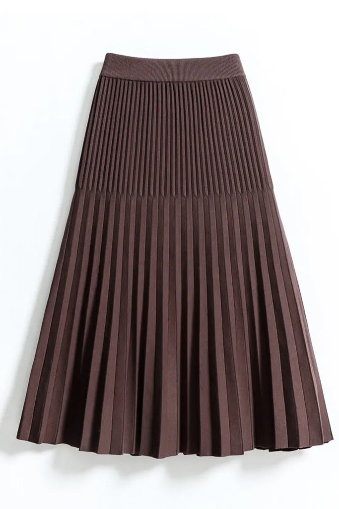 Erdy Καφέ Πλεκτή Φούστα με Πιέτες | Φούστες - Skirts | Erdy Brown Knit Pleated Skirt