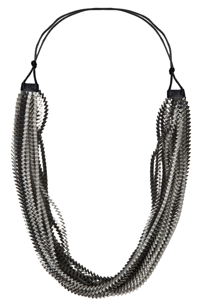 NEOS 402 Black Silver Satin Fabric Necklace