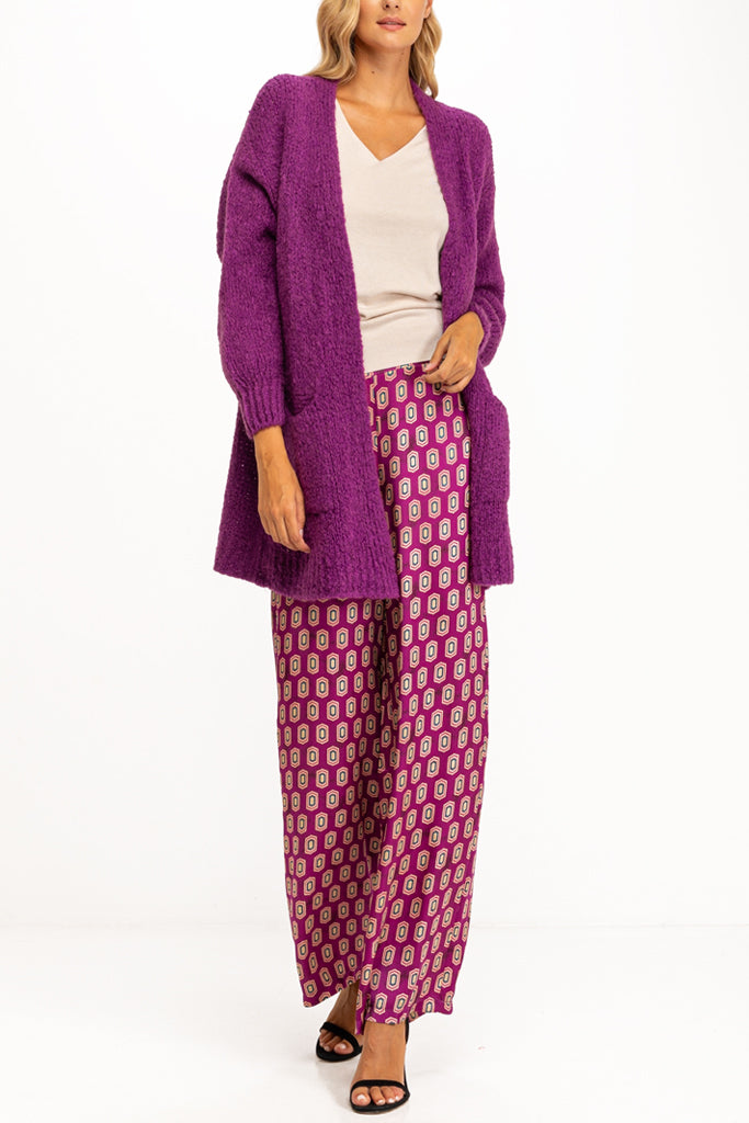 Gilaya Fuchsia Printed Wide Silk Pants