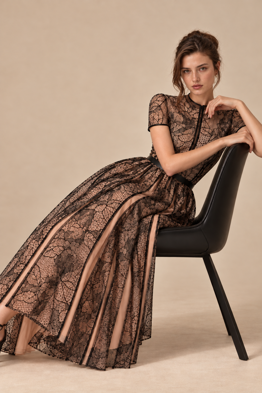 Veloura Noir Lace Midi Dress