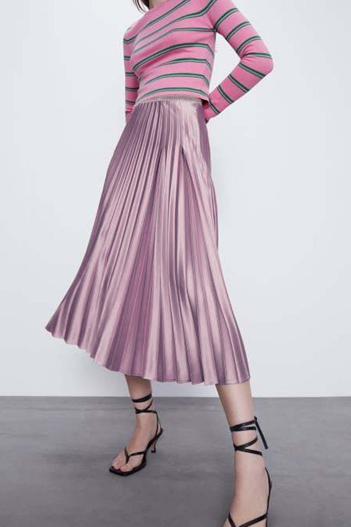 Erany Purple Pleated Midi Skirt