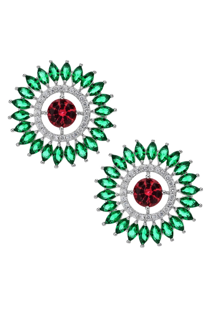 Emelia Round Earrings with Green Crystals