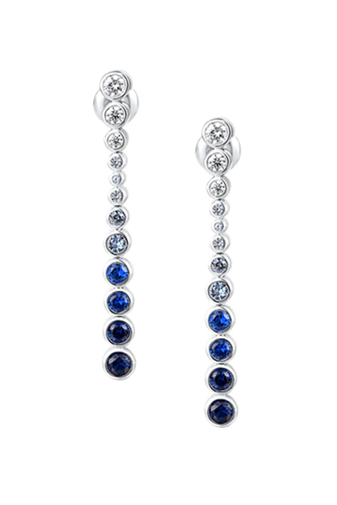 Taylor Long Silver Earrings with Crystals and Blue Spinel Gemstones