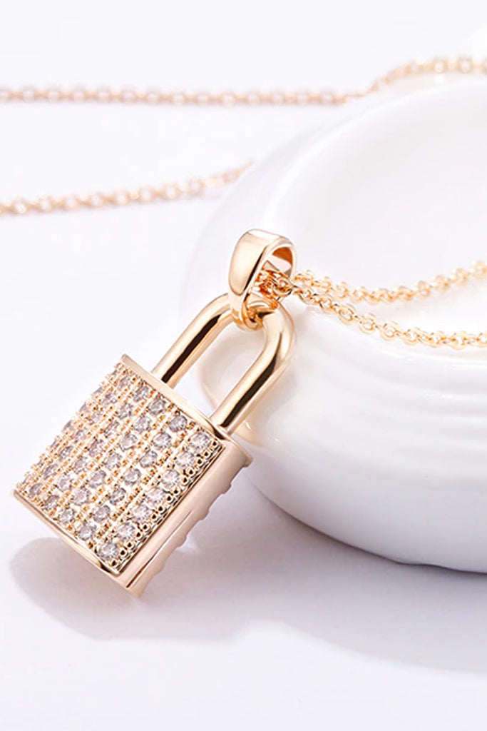 Lock Pendant with Zirconia in Rose Gold