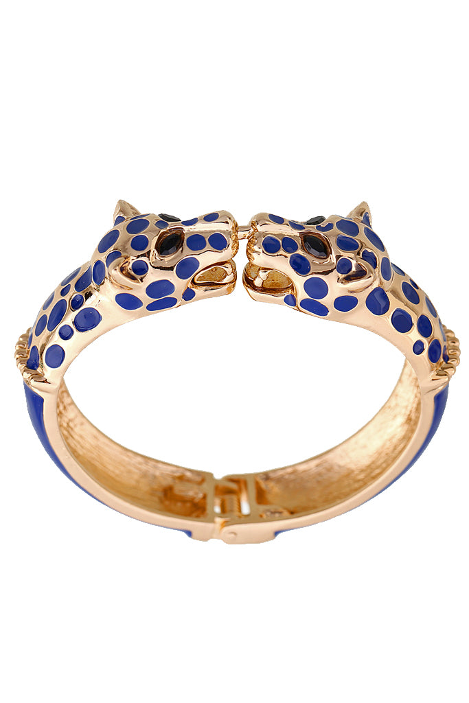 Kissing Leopards Blue Handcuff Bracelet